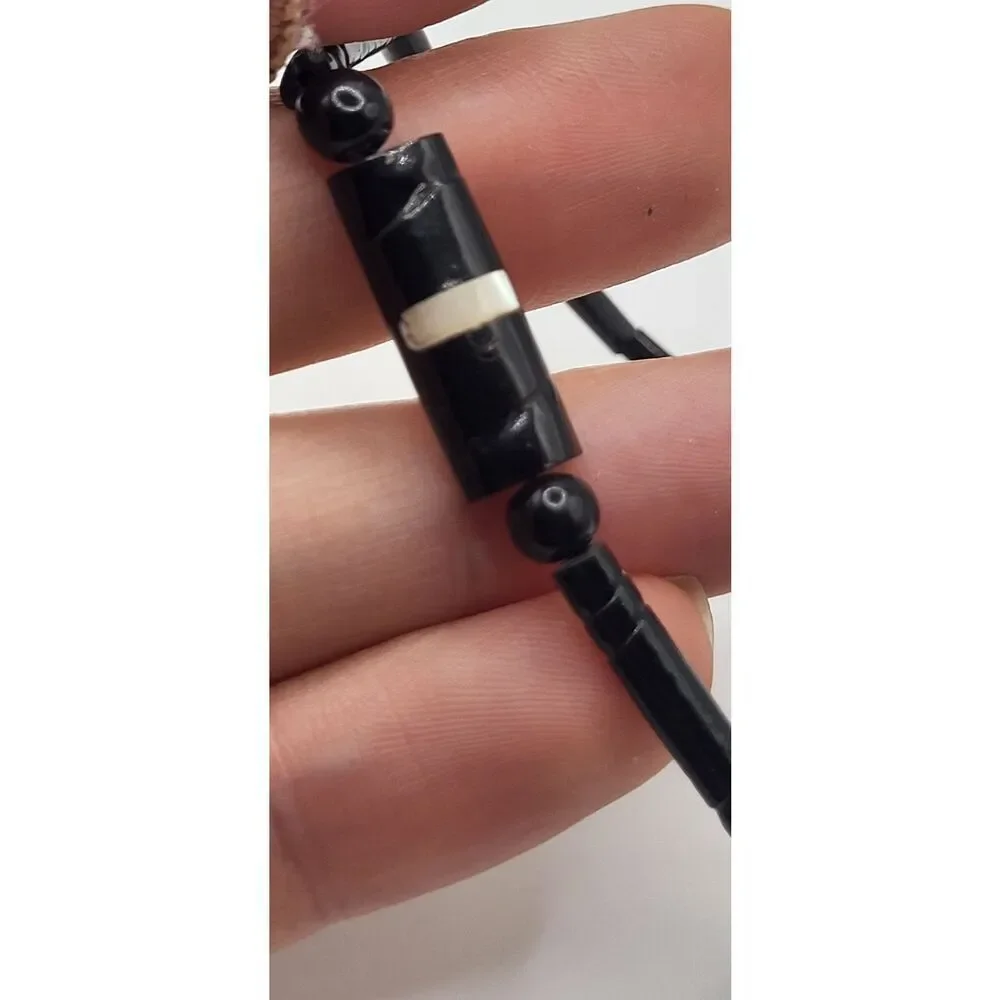 VIntage 70s Black Lacquer Wood Abalone Inlay Bracelet 7.5in